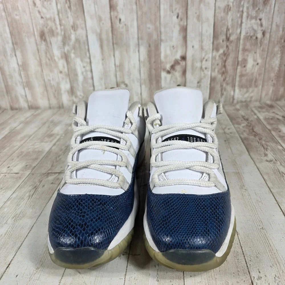 Kids Air Jordan 11 Retro Low Concord Snakeskin White Navy‎ Blue Youth 7Y